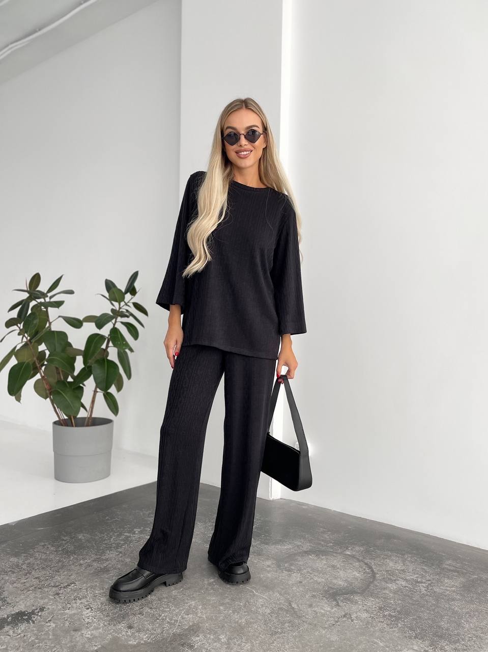 Black Women's Angora Knit Two-Piece Outfit