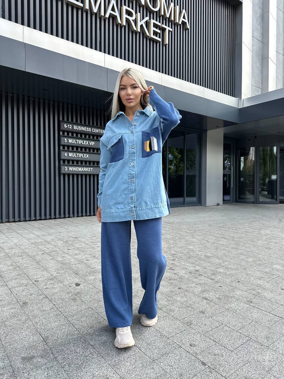 Stylish Casual Two Piece Costume Set Denim and Knit