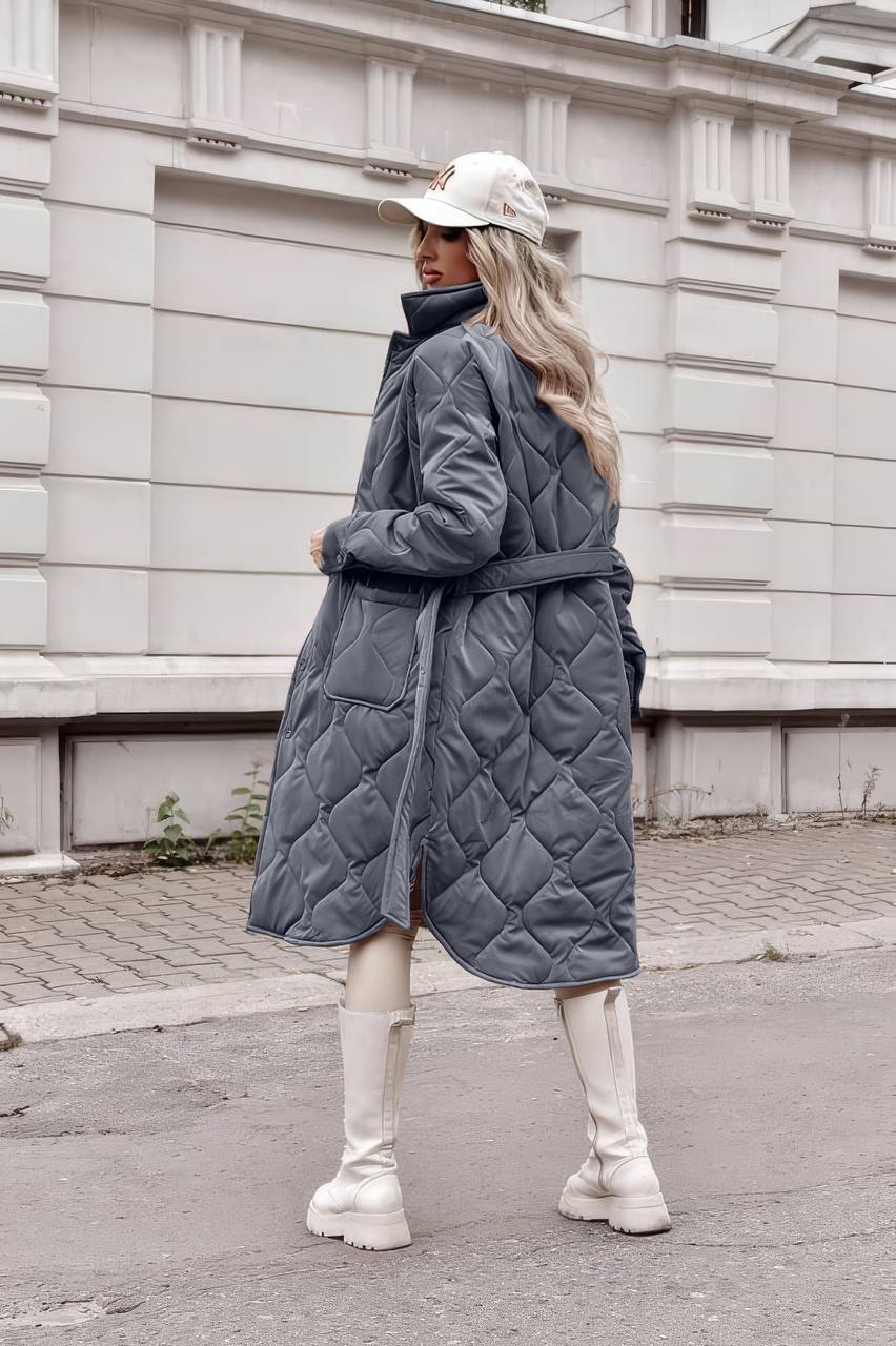 Womens Quilted Button Up Coat Without Hood Water Repellent Windproof