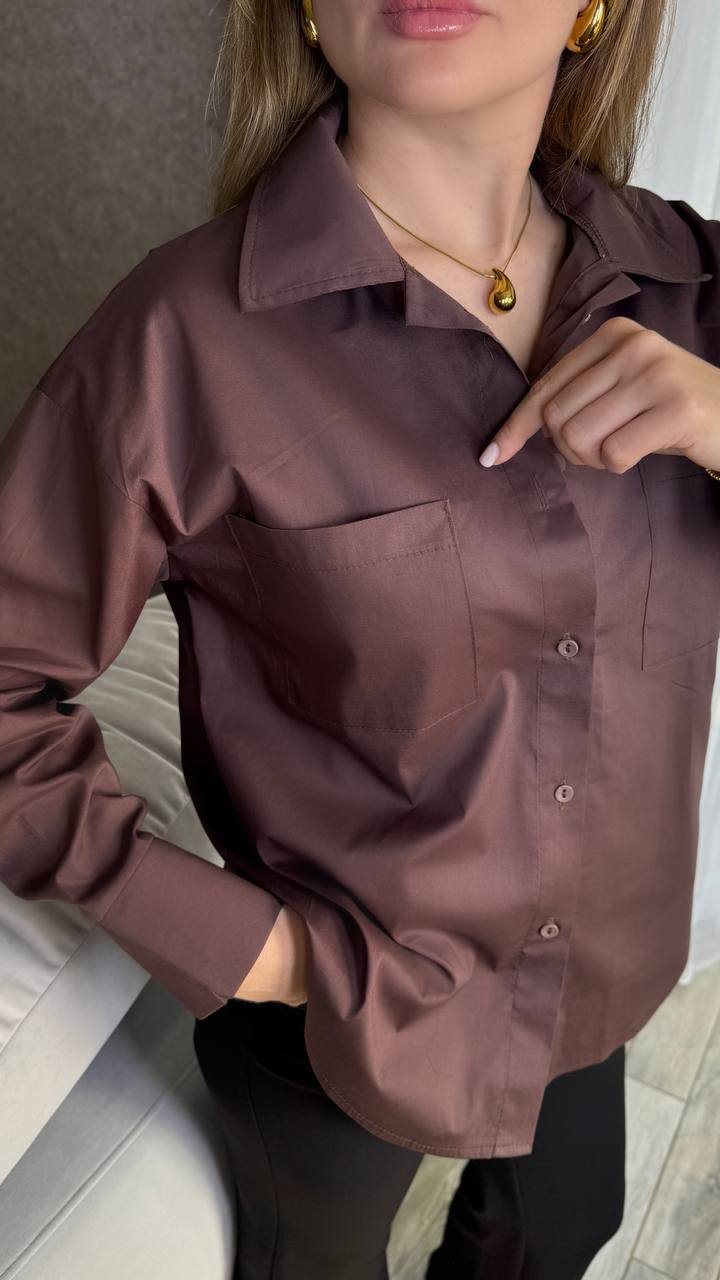 Women Brown Casual Loose Fit Cotton Shirt with Pockets and Buttons