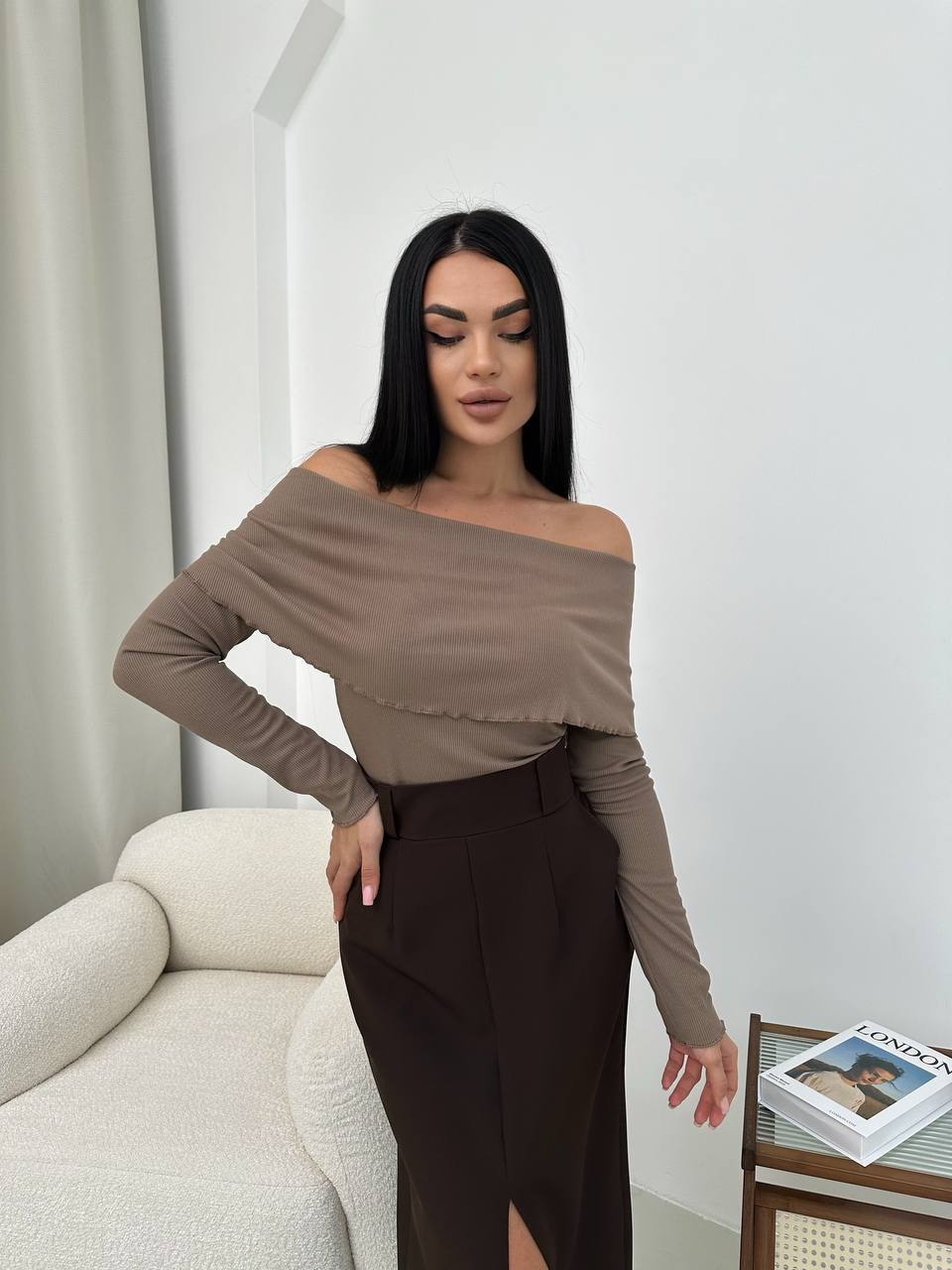 Stylish Off Shoulder Ribbed Knit Blouse for Women