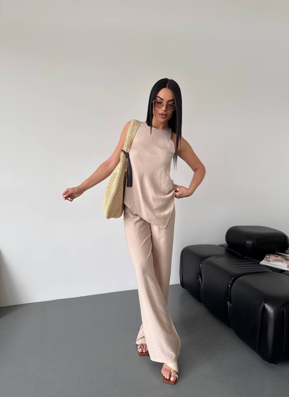 Elegant Summer Linen Set for Women Light Beige