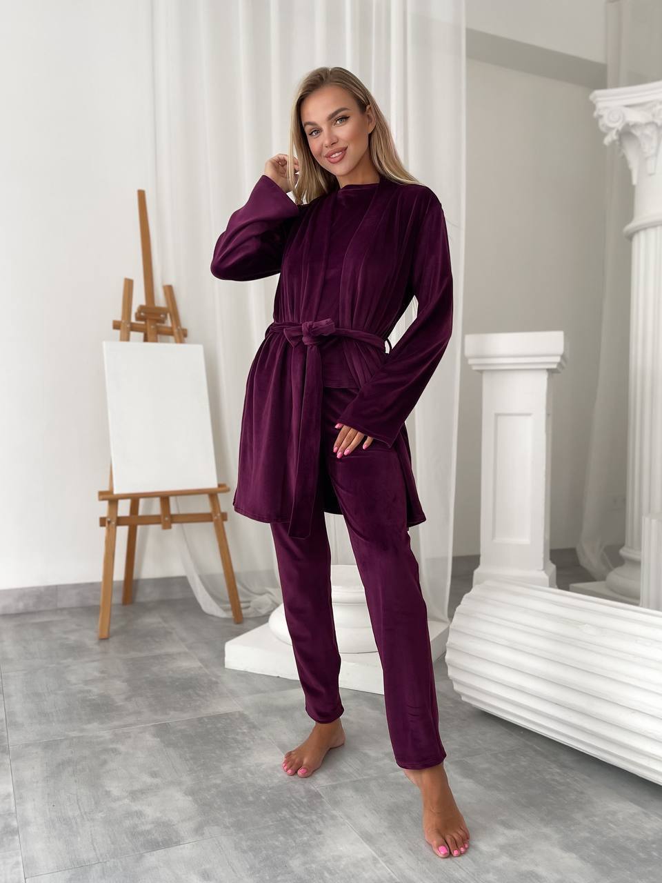 Soft Velour Three-Piece Home Set for Women