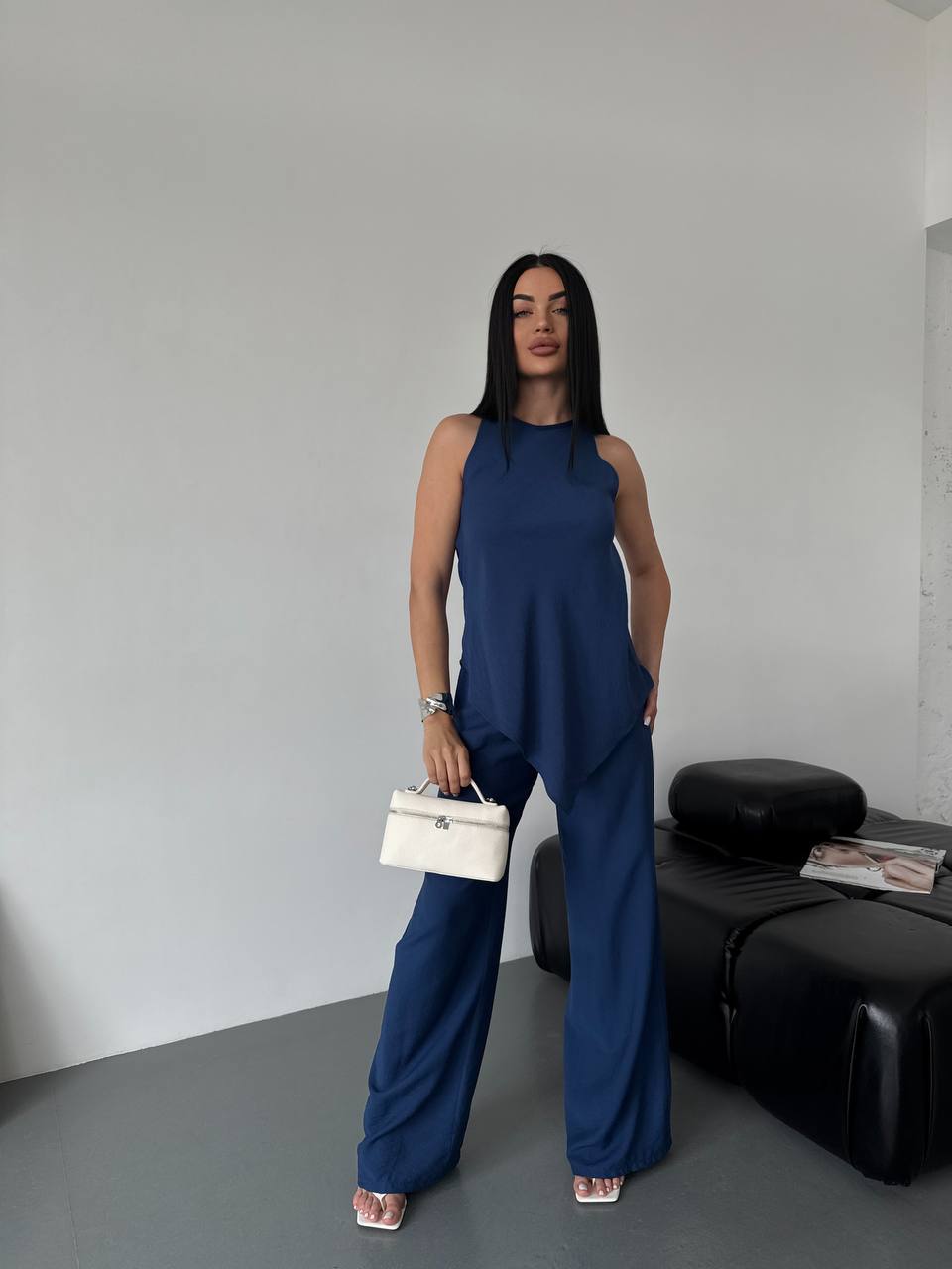 Elegant Blue Linen Summer Suit for Women