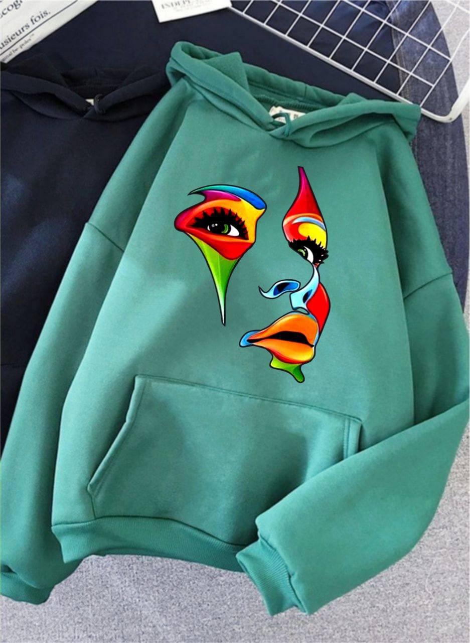 Classic Warm Hoodie with Colorful Artistic Face Print