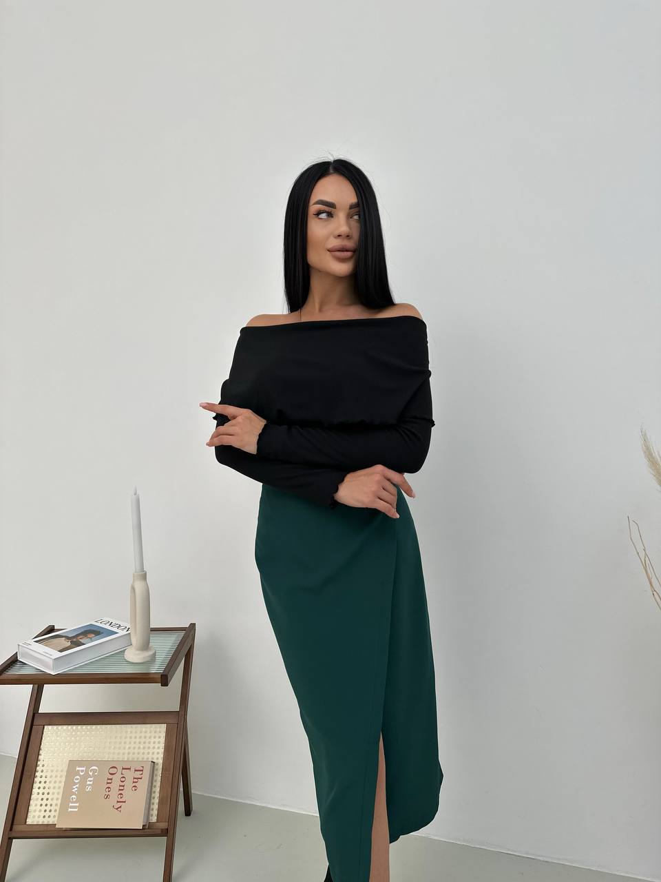 Elegant Black Off Shoulder Ribbed Knit Blouse