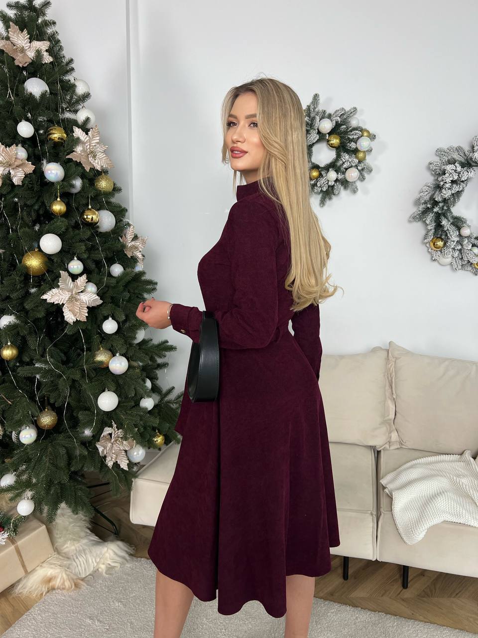Elegant Burgundy Velvet Dress with Side Slit for Special Occasions