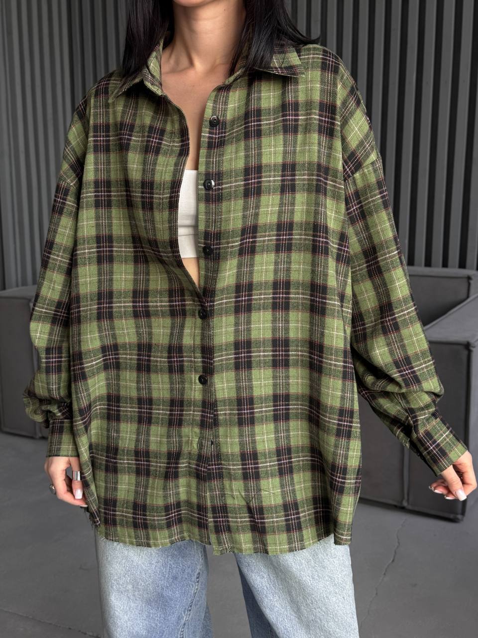 Stylish Green Plaid Flannel Shirt 100% Cotton