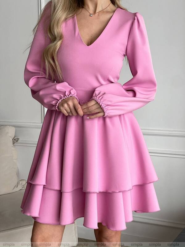Lovely Pink Layered Dress with Long Sleeves for Special Occasions