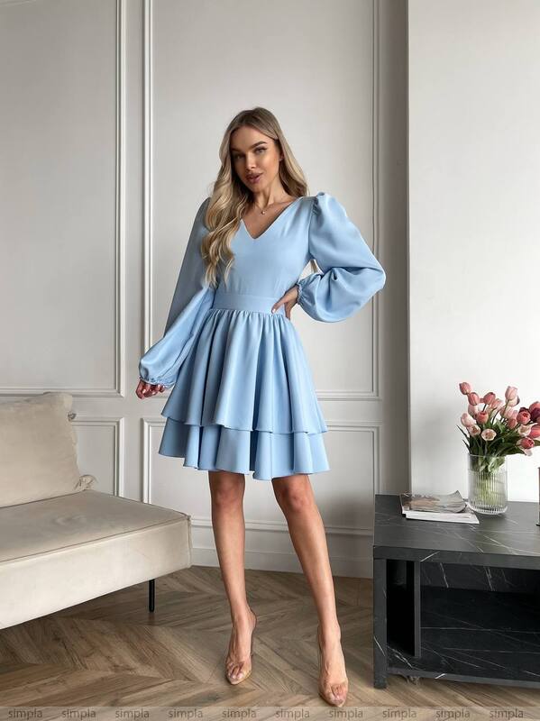 Stylish Blue Dress with Puff Sleeves for Women Perfect for Parties and Events