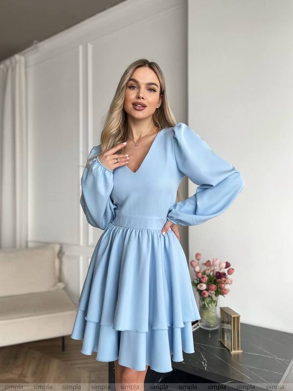 Stylish Blue Dress with Puff Sleeves for Women Perfect for Parties and Events
