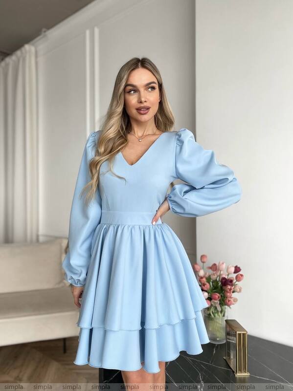 Stylish Blue Dress with Puff Sleeves for Women Perfect for Parties and Events