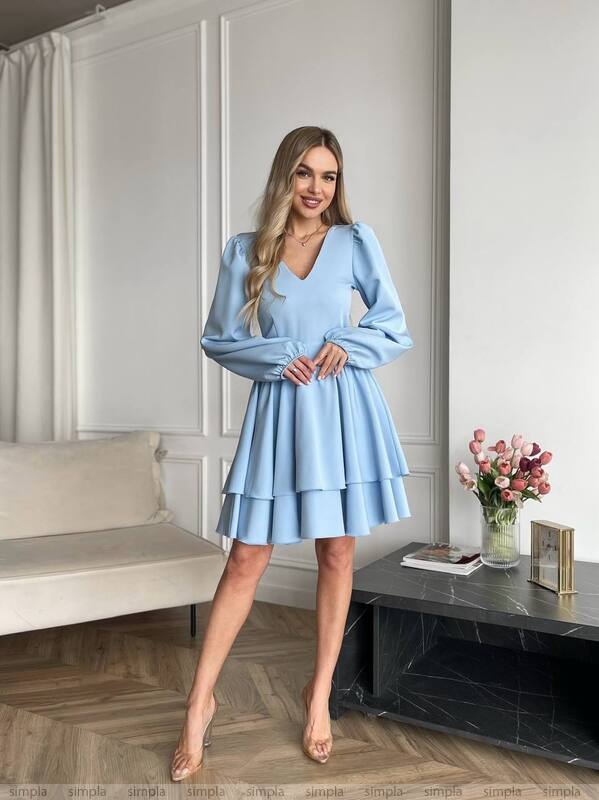 Stylish Blue Dress with Puff Sleeves for Women Perfect for Parties and Events