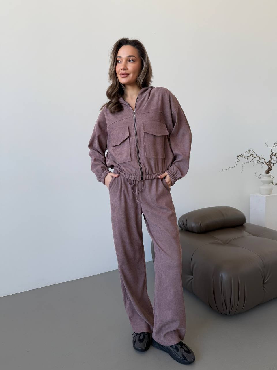 Women Microvelvet Two-Piece Cozy Lounge Set with Zip Jacket and Pants