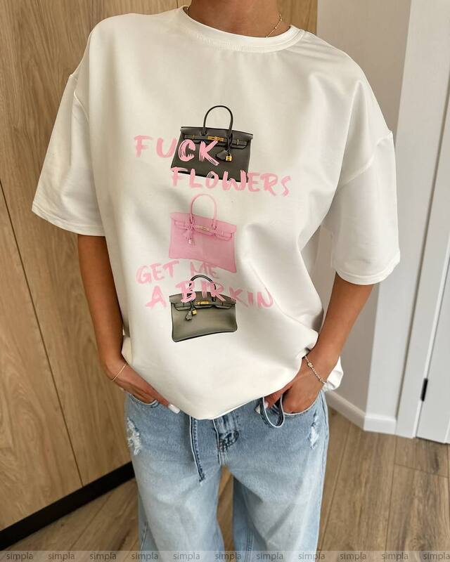 Oversize Cotton T Shirt with Unique Handbag Print
