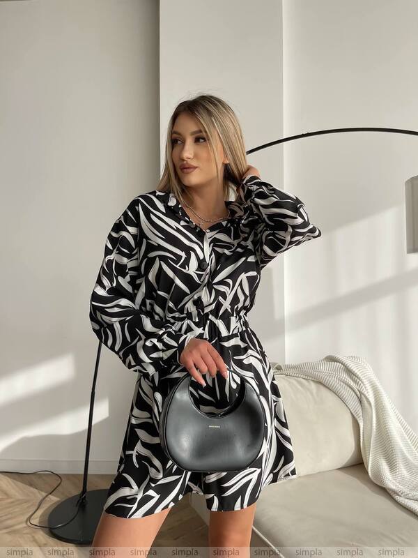 Womens Black White Printed Loose Fit Jumpsuit with Elastic Waist