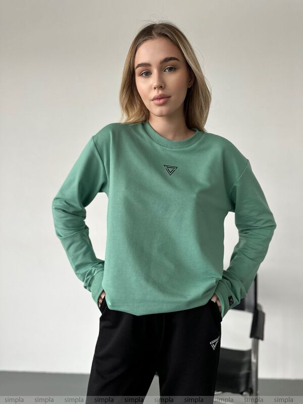 Stylish Green Men's Sweatshirt with Ribbed Cuffs and Neckline