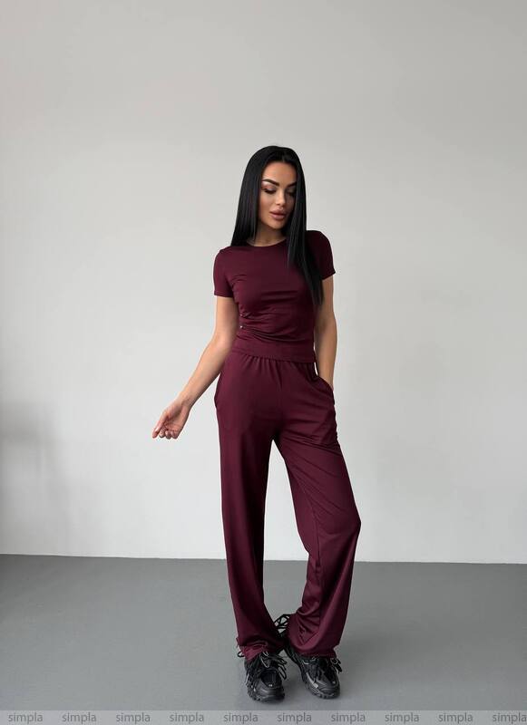 Womens Three Piece Casual Suit Set Burgundy