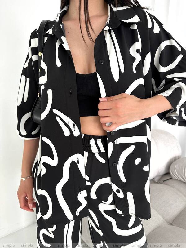Lightweight Black and White Print Two-Piece Suit for Women