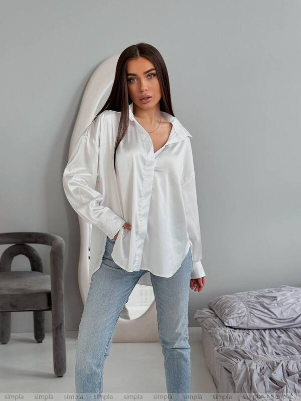 Elegant White Silk Shirt for Women with Hidden Buttons