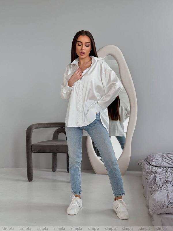 Elegant White Silk Shirt for Women with Hidden Buttons