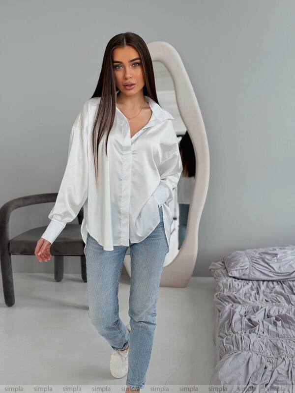 Elegant White Silk Shirt for Women with Hidden Buttons