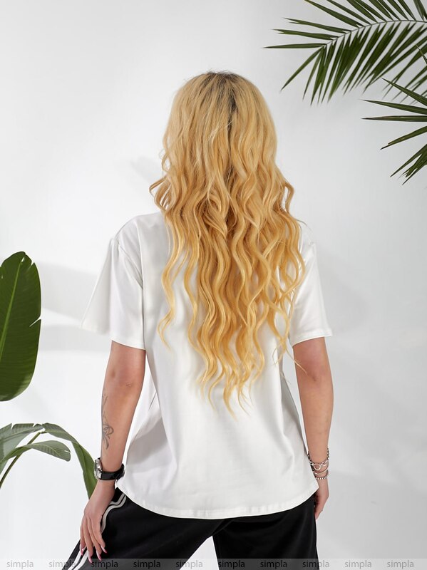 White T-Shirt with Cherry Embroidery Casual Cotton Lycra Tee