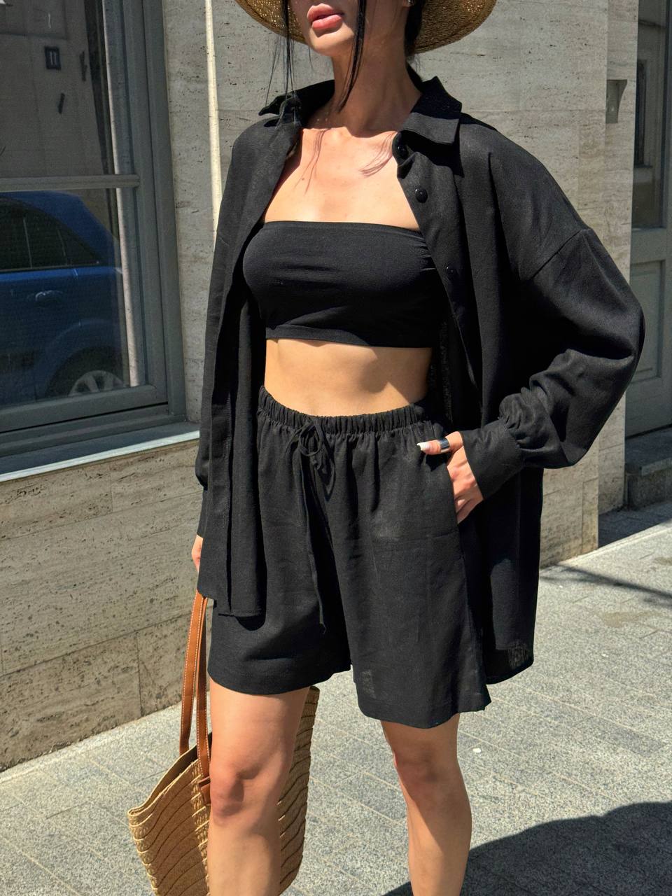 Stylish Oversized Black Linen Suit for Women