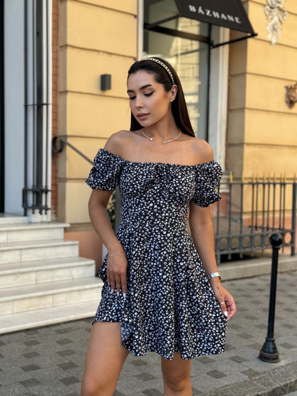 Women Summer Off Shoulder Floral Dress Adjustable Waist and Bust