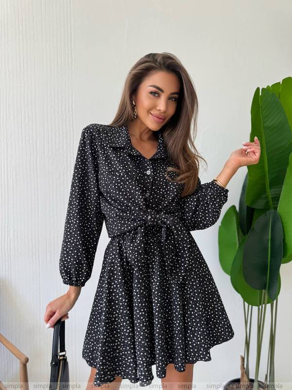Stylish Black Polka Dot Shirt and Skirt Set Soft Fabric