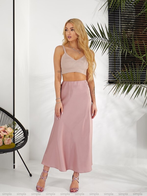 Stylish Silk Long Skirt for Women in Soft Pink