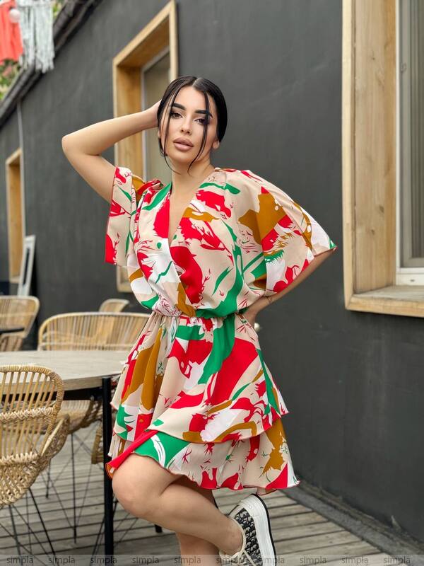 Bright Colorful Mini Dress in Silk Soft Fabric
