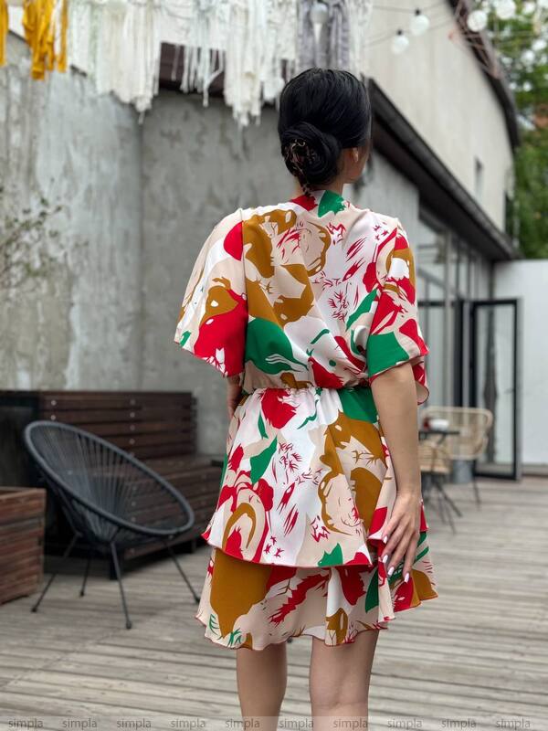 Bright Colorful Mini Dress in Silk Soft Fabric