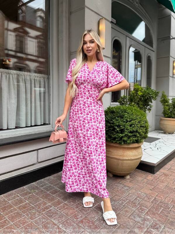 Lightweight Pink Floral Midi Dress for Summer Walks