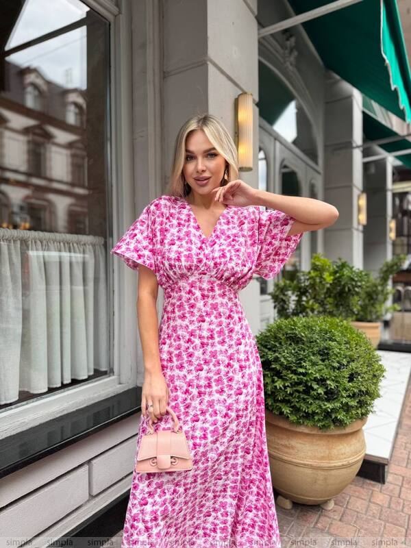Lightweight Pink Floral Midi Dress for Summer Walks