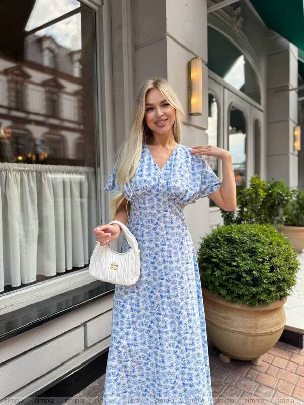 Lightweight Midi Summer Dress Blue Floral Print
