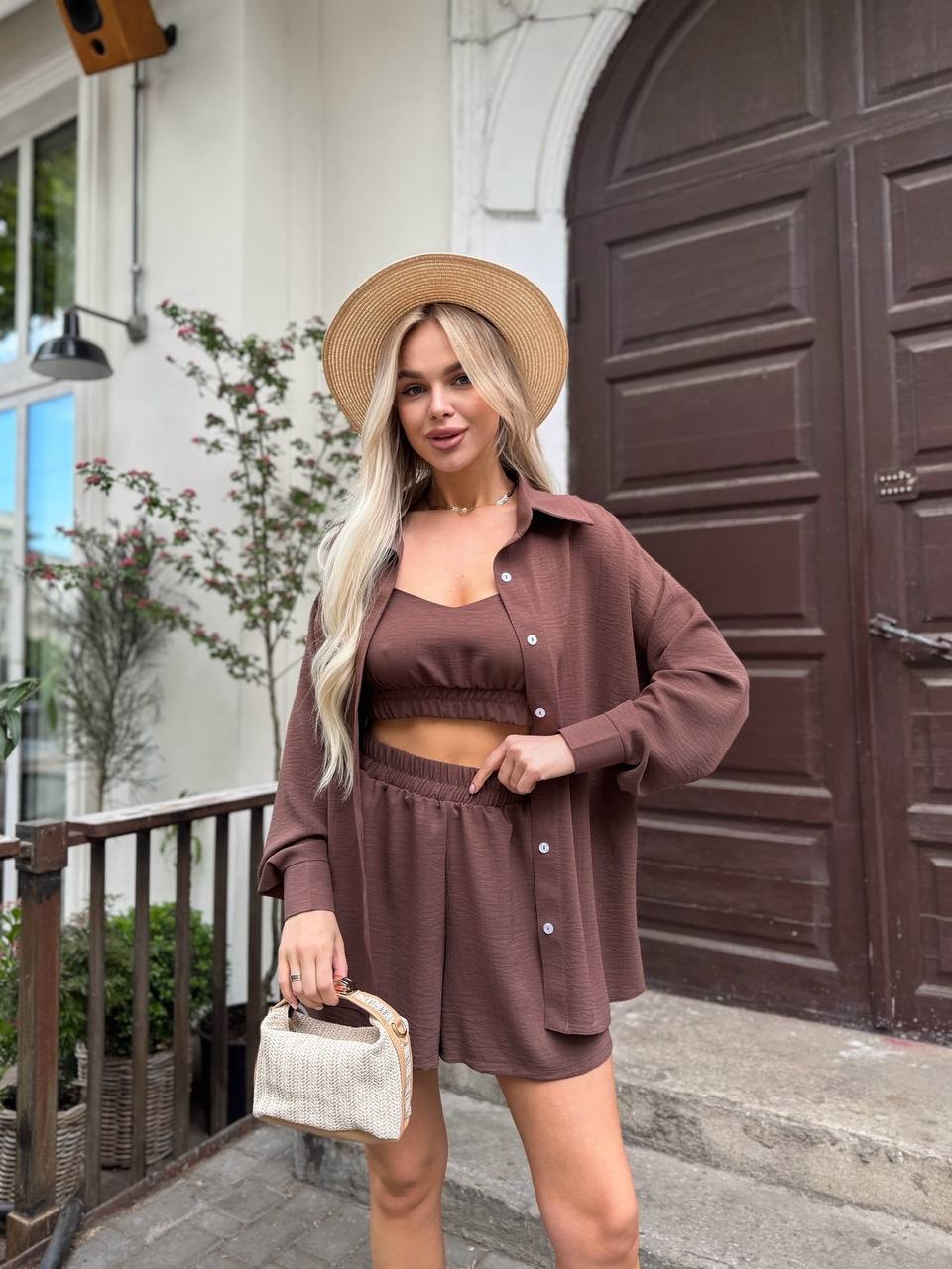 Womens Brown Three-Piece Casual Suit Summer Outfit