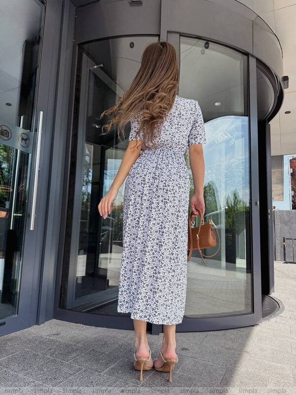 Light Midi Dress with Short Sleeves and Floral Print