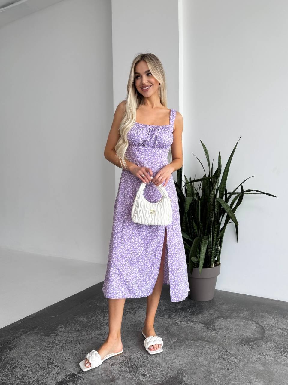 Light Purple Floral Summer Dress with Straps