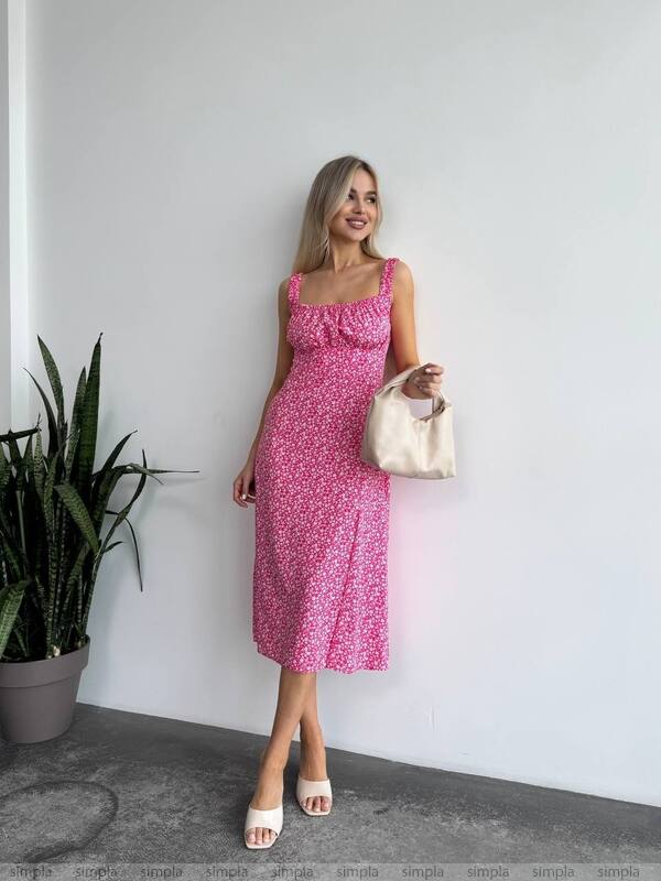 Lightweight Pink Floral Summer Dress with Straps