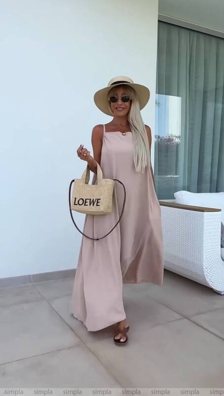 Lightweight Soft Fabric Summer Maxi Dress with Pockets and Waist Tie