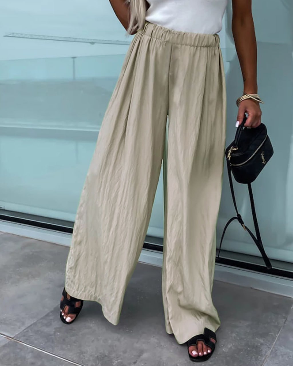 Lightweight Wide Leg Summer Trousers Linen Blend