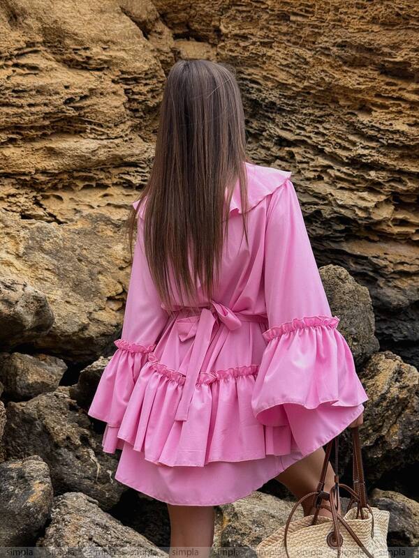 Pink Boho Style Ruffled Dress Super Soft Fabric