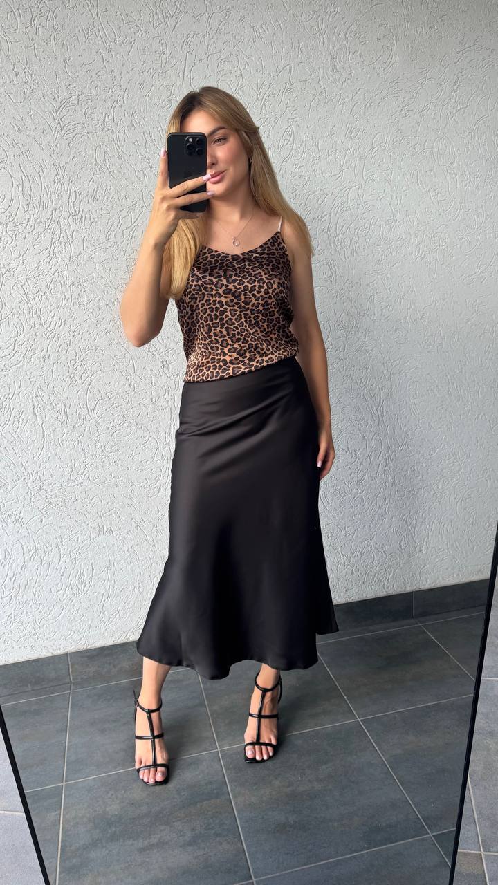 Black Midi Skirt with Stretch Elastic Waistband