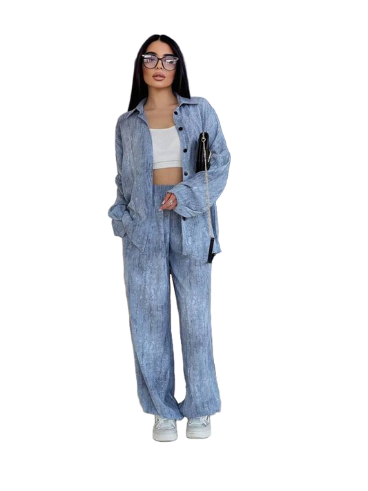 Stylish Comfortable Loose Fit Women's Walk Suit in Blue American Crepe