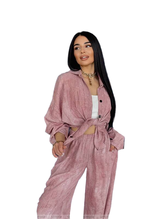 Pink Loose Fit Casual American Crepe Suit