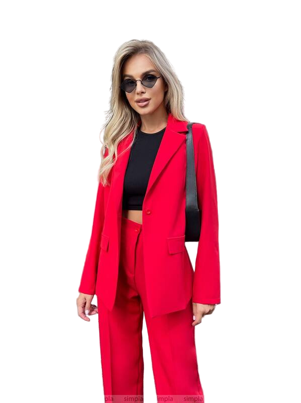 Women's Red Stylish Two-Piece Suit with Structured Blazer