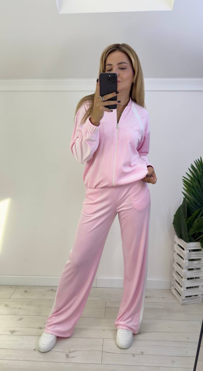 Soft Pink Velour Tracksuit for Women Comfortable Casual Wear