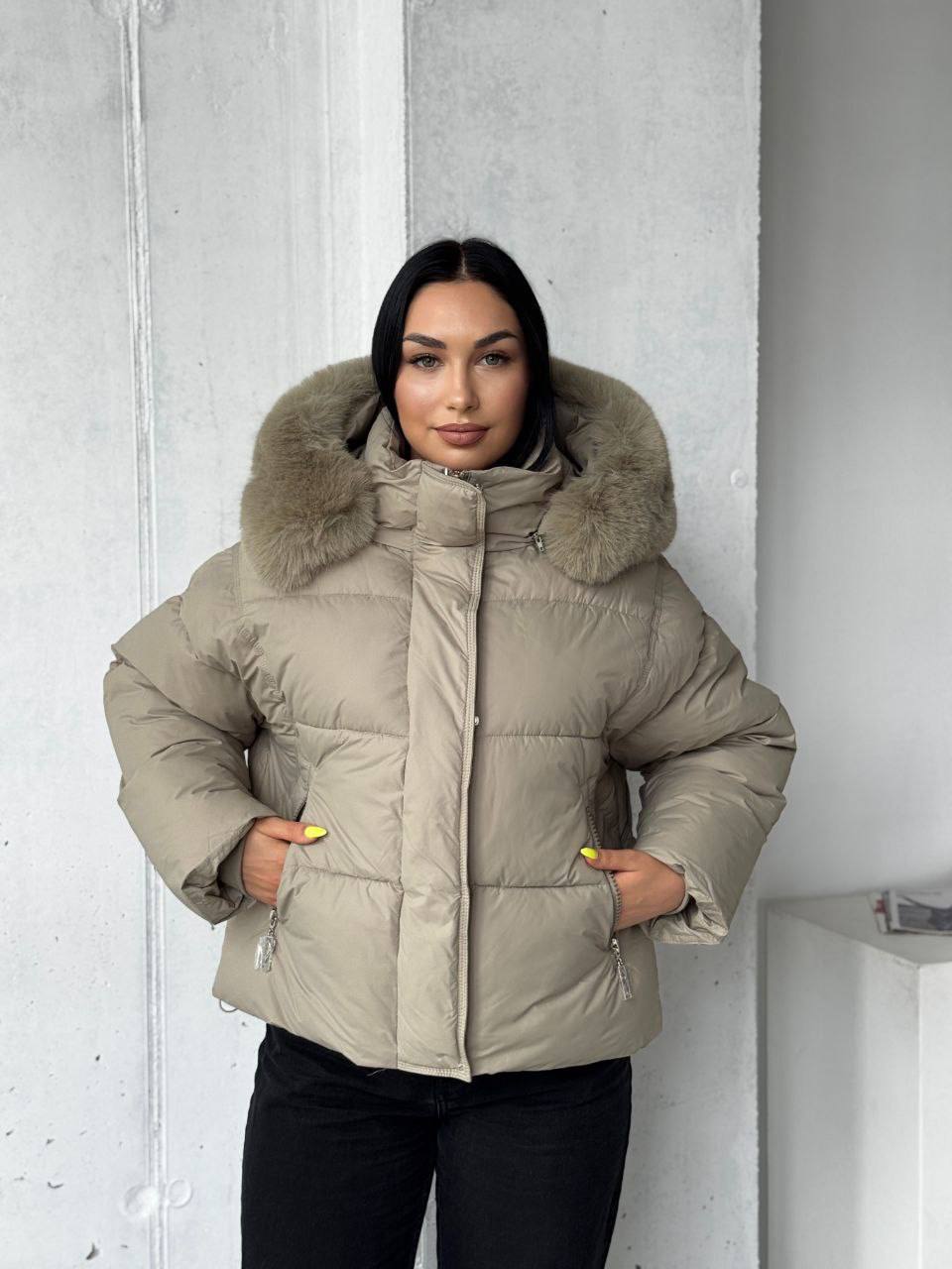 Womens Winter Puffer Jacket with Natural Fur Hood Removable Hood Insulated Coat
