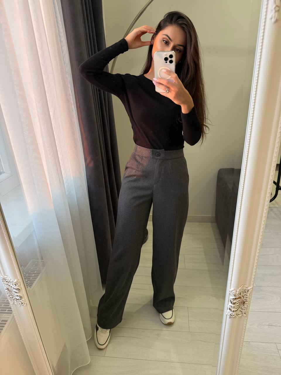 High Waist Cashmere Knit Trousers in Dark Grey